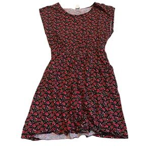 Forever 21 Floral Print Smocked Dress, Red Black Cottagecore Y2K, Size Small